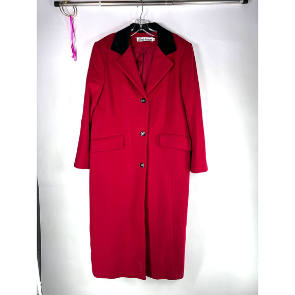 Alfred Dunner Jackets & Blazers - Vintage Women's Alfred Dunner 100% Red Wool Coat Black velvet Collar Size 14